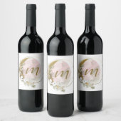Goud Roze Blush Monogram Waterverf Hemels Zakelijk Wijn Etiket (Flessen)