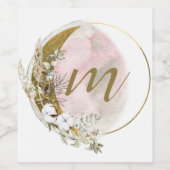 Goud Roze Blush Monogram Waterverf Hemels Zakelijk Wijn Etiket (Enkel label)