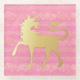Goud & Roze Boheemse Patroon & Eenhoorn Glazen Onderzetter