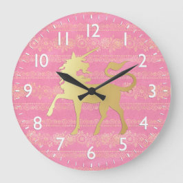 Goud & Roze Boheemse Patroon & Eenhoorn Grote Klok