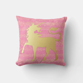 Goud & Roze Boheemse Patroon & Eenhoorn Kussen
