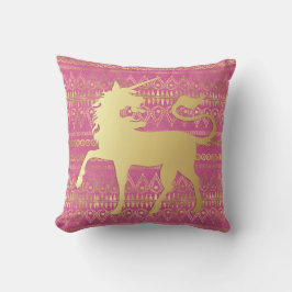 Goud & Roze Boheemse Patroon & Eenhoorn Kussen