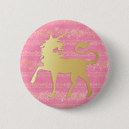 Goud & Roze Boheemse Patroon & Eenhoorn Ronde Button 5,7 Cm