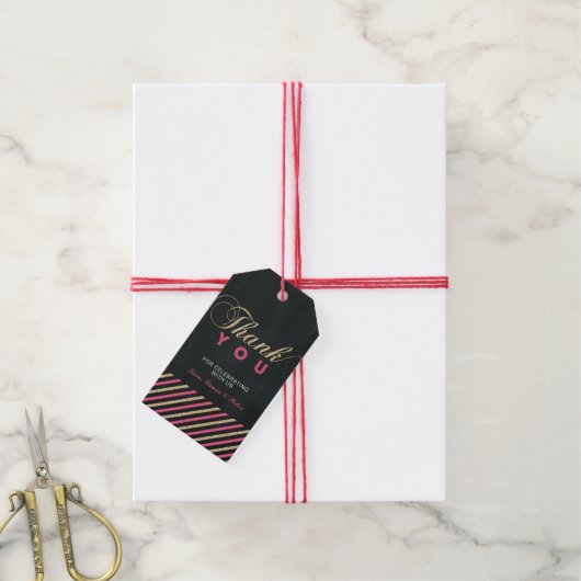 Goud & Roze | Chalkboard Dank u, Feestgunst Cadeaulabel (Met Touw)