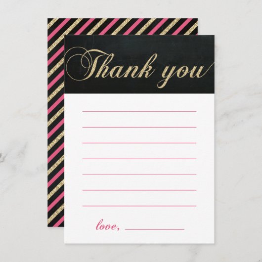 Goud & Roze | Chalkboard Girl Party Dank je Bedankkaart (Voorkant / Achterkant)