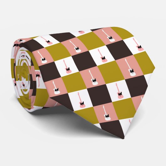 Goud Roze Chocolade Ivoor Roze Wit Gitaren Stropdas (Opgerold)