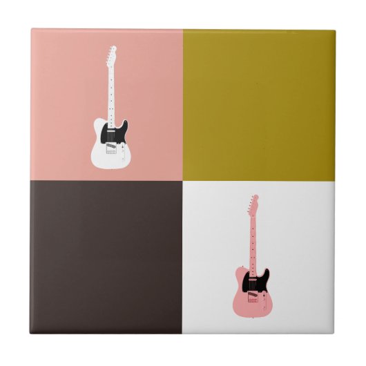 Goud Roze Chocolade Ivoor Roze Wit Gitaren Tegeltje (Voorkant)