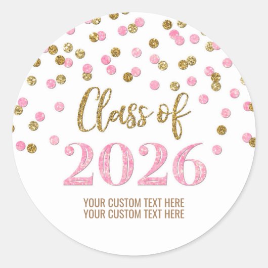 Goud Roze Confetti Afstuderen 2026 Ronde Sticker (Voorkant)
