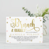 Goud & Roze Confetti Brunch & Bubbly Vrijgezellenf Kaart (Staand voorkant)