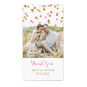 Goud Roze Confetti Foto Trouwlabels Etiket (Voorkant)