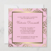 Goud Roze Damask Sweet 16 Verjaardagsfeest Kaart (Achterkant)