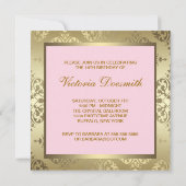 Goud Roze Damask Sweet 16 Verjaardagsfeest Kaart (Achterkant)