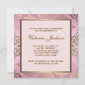Goud Roze Damask Sweet 16 Verjaardagsfeest Kaart (Achterkant)