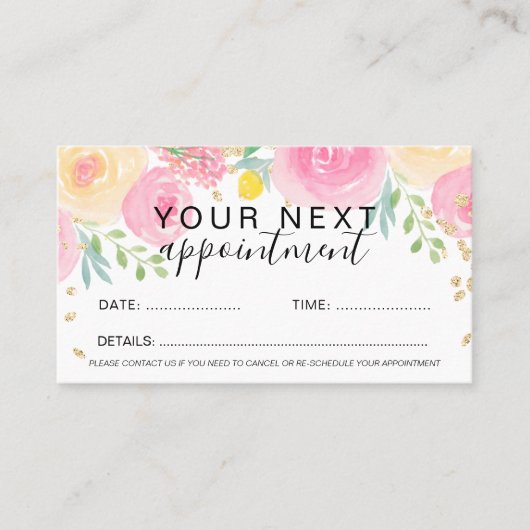 Goud roze, dunne waterverf afsprakenkaartje (Voorkant)