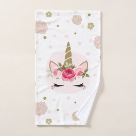 Goud & Roze Eenhoorn Bloem Bloeit Trendy Cute Bad Handdoek