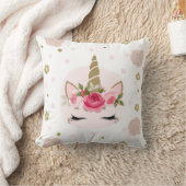 Goud & Roze Eenhoorn Bloem Bloeit Trendy Cute Kussen (Deken)