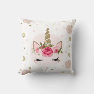 Goud & Roze Eenhoorn Bloem Bloeit Trendy Schattig Kussen