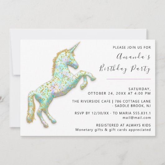 Goud Roze Eenhoorn Paard Wit Verjaardag Baby showe Kaart (Voorkant)