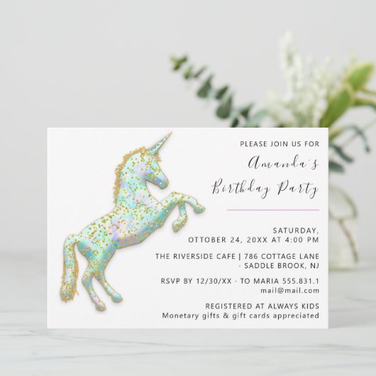 Goud Roze Eenhoorn Paard Wit Verjaardag Baby showe Kaart (Staand voorkant)