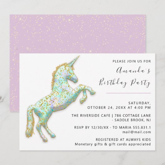 Goud Roze Eenhoorn Paard Wit Verjaardag Baby showe Kaart (Voorkant / Achterkant)