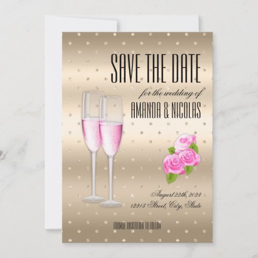 Goud roze elegante champagne Save The Date Huwelij Kaart (Voorkant)