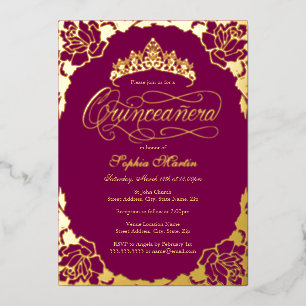 Goud Roze Elegante Script Quinceanera Verjaardag Folie Uitnodiging