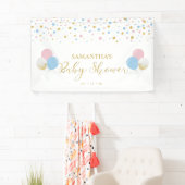 Goud, roze en blauw Baby shower onthullen banner (Insitu)