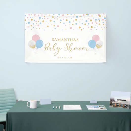 Goud, roze en blauw Baby shower onthullen banner (Beurs)