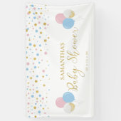 Goud, roze en blauw Baby shower onthullen banner (Verticaal)