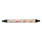 Goud | Roze en groene Floral-monogram Zwarte Inkt Pen (Voorkant)
