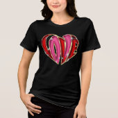 Goud Roze en Rode "Liefde" Hart Tri-Blend Shirt (Voorkant)