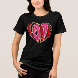Goud Roze en Rode "Liefde" Hart Tri-Blend Shirt