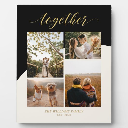 Goud, roze en zwart | Together Family Photo Collag Fotoplaat (Voorkant)