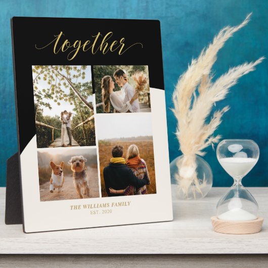 Goud, roze en zwart | Together Family Photo Collag Fotoplaat (Zijkant)