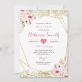 Goud Roze Geometrisch Bloemen Meisje Baptisme Uitn Kaart (Voorkant)