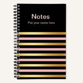 Goud & Roze Gestreepte Notities Journal Aangepaste Notitieboek (Voorkant)