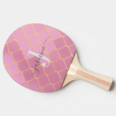 Goud & Roze Girly Glitter Monogram Script Tafeltennisbatje (Zijkant)