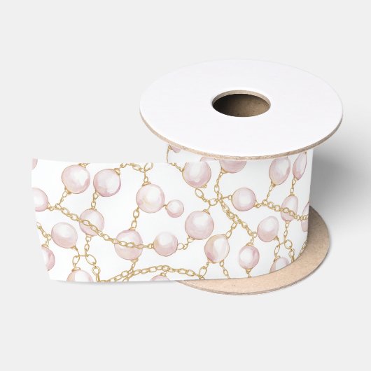 Goud Roze Glam Parels Bruiloft Feest Satijnen Lint (Spoel)