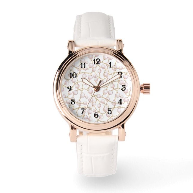 Goud Roze Glam Parels  Horloge (Voorkant)