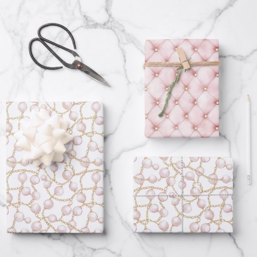 Goud Roze Glam Parels Inpakpapier Vel (Voorkant)