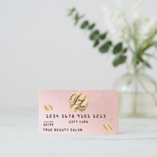 Goud Roze Glitter Credit Logo Cadeaubon Visitekaartje (Staand voorkant)