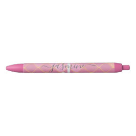 Goud & Roze Glitter Monogram Schrift Zwarte Inkt Pen