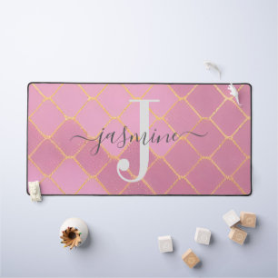 Goud & Roze Glitter Monogram Script Bureaumat