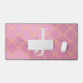 Goud & Roze Glitter Monogram Script Bureaumat (Keyboard & Muis)