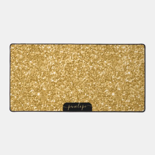 Goud roze glitter textuur en fonkels, monogram bureaumat (Voorkant)