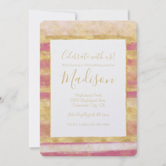 Goud Roze Glitz Strepen Kaart (Voorkant)