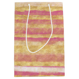 Goud Roze Glitz Strepen Medium Cadeauzakje