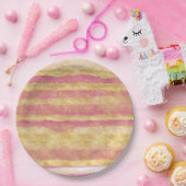 Goud Roze Glitz Strepen Papieren Bordje (Feest)