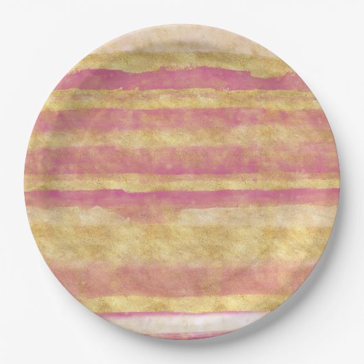 Goud Roze Glitz Strepen Papieren Bordje (Voorkant)