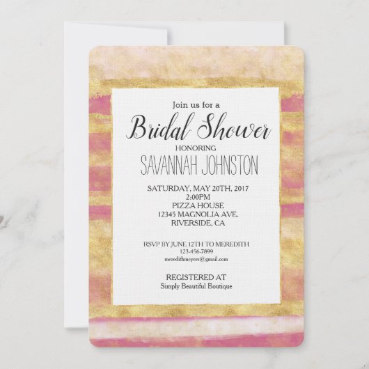 Goud Roze Glitz Strepen Vrijgezellenfeest Kaart (Voorkant)